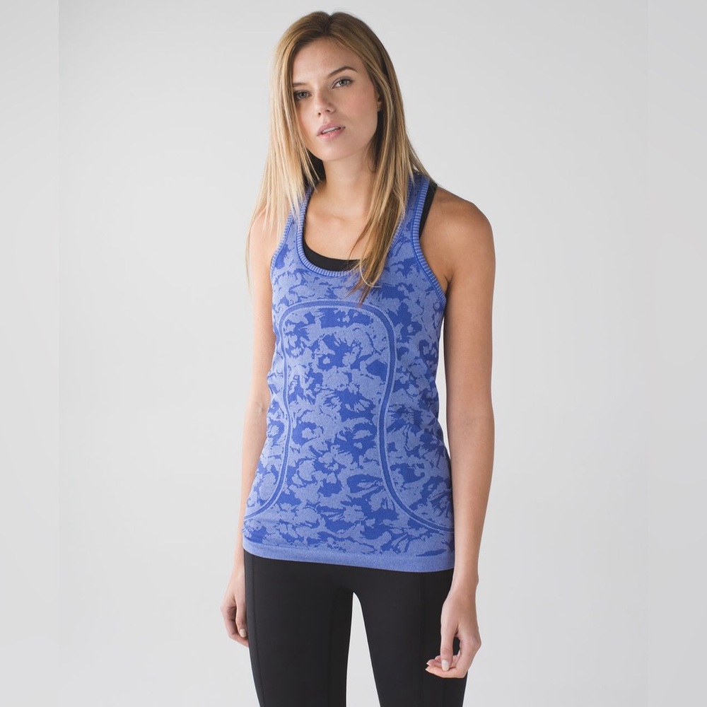 Lululemon Women Heathered Sapphire Blue Print Swiftly Tech Racerback Tank Top 8